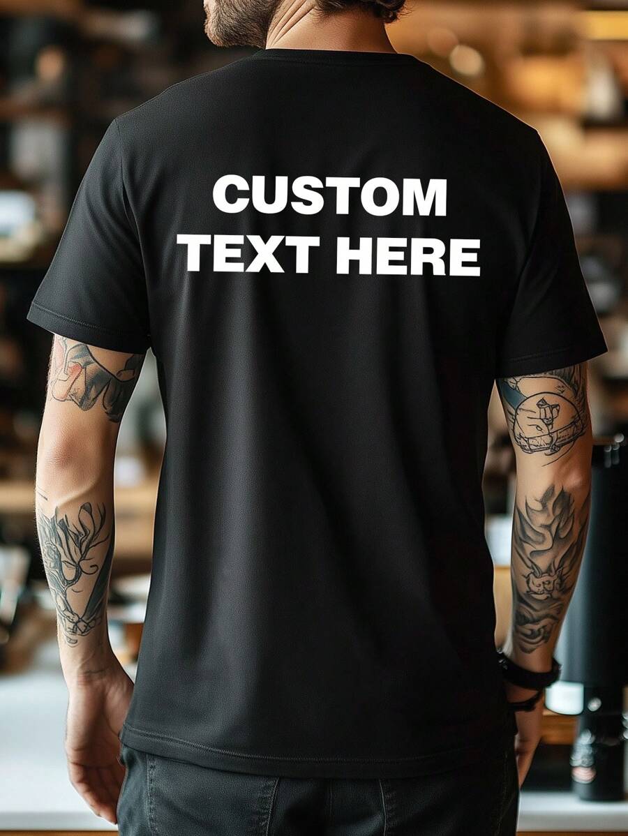 定制文字男士T恤，个性化文字/祝福语/有意义/有趣的文字，个性化字体/姓名/祝福语，圆领短袖T恤，黑色上衣，音乐节、家庭、情人节礼物、周年纪念礼物、送给好朋友的礼物、节日礼物、夏季装饰上衣，时尚达人，潮流，嘻哈，简约，轻松穿搭，简约时尚，休闲定制，独特，个性化理想礼物，送给家人、男友、朋友、孩子，嘻哈时尚 - 黑色 - 查看 1