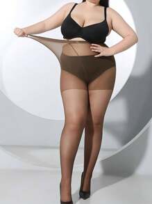 1 Pair Plus Size Women 20D Ultra Thin Sheer Minimalist Fashion Pantyhose - Coffee Brown - View 2