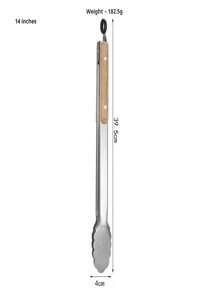 1 Set Stainless Steel & Wooden Food Tongs, Korean BBQ Grill Tongs, Wooden Handle Steak Tongs, Extra Long BBQ Tongs, Suitable For Home & Outdoor Use