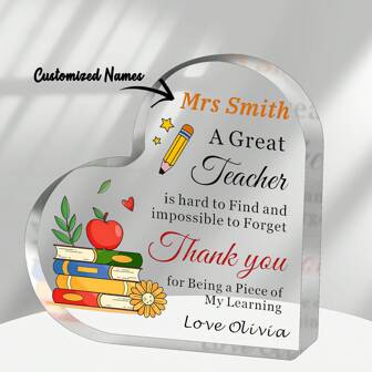 1pc 3.93"X3.93" Personalized Acrylic Teacher Appreciation Plaque - Custom Thank You Teacher Gift, Teacher Desk Decoration, Best School Gift For Teachers, Ideal For Teacher Appreciation & Birthday Gifts Graduation