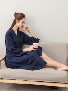 1pc Absorbent Fabric Bathrobe, Sauna Wear, Hotel Quality Robe, Unisex, With Dual Pockets, Suitable For Home