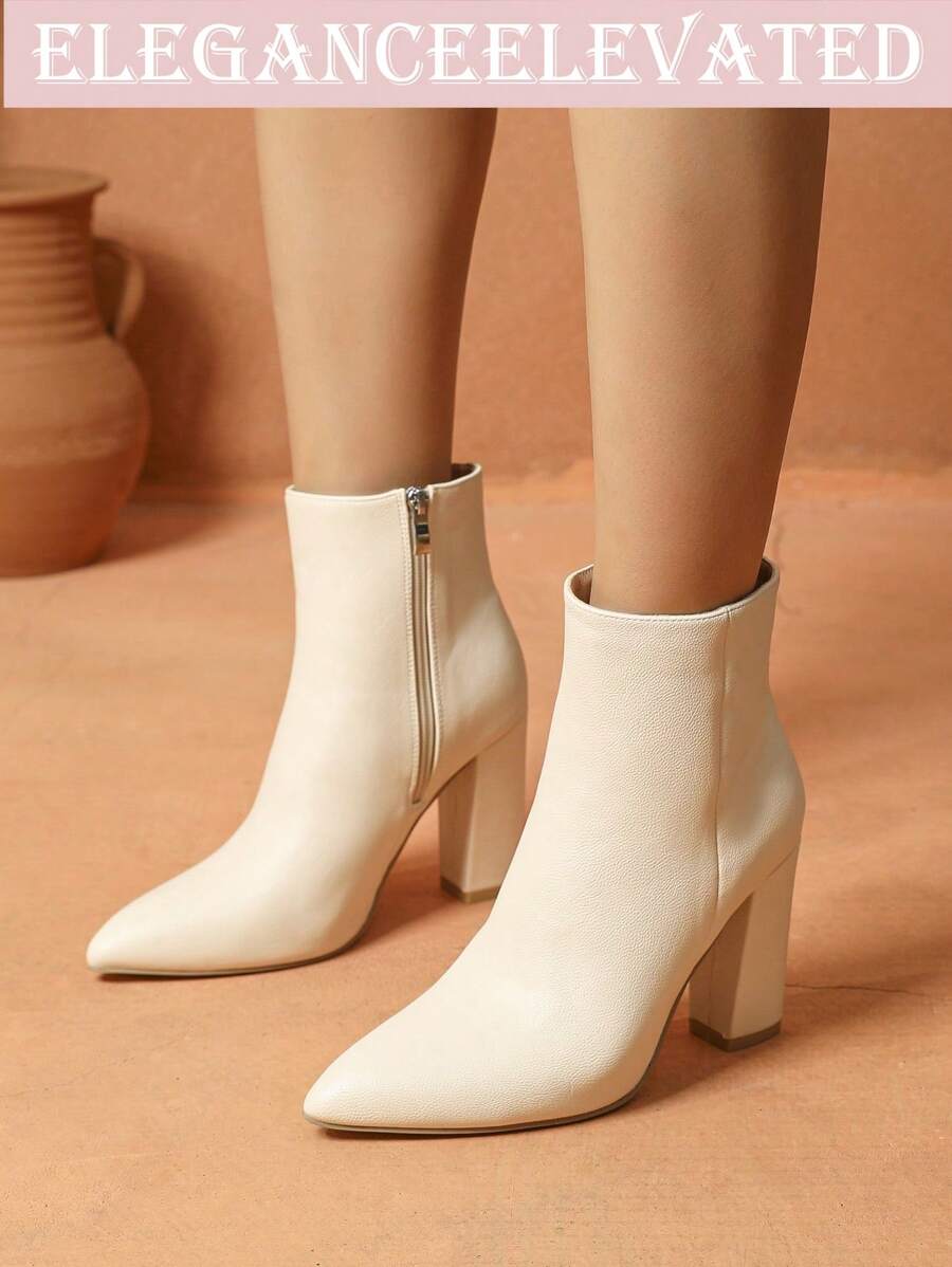 Women's New White Ankle Boots, Fashion Minimalist Elegant Sexy Romantic Party Street Chic Pointed Toe Chunky Heel Super High Heel Short Boots, Motorcycle Boots