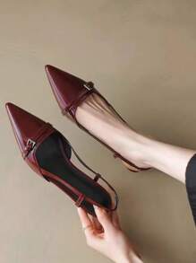 女士时尚新款尖头性感中跟鞋，派对与场合漆皮闪亮设计夏季高跟鞋，酒红色