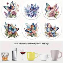 1 bộ/4/6 miếng lót ly họa tiết bướm và hoa, tấm cách nhiệt, tấm lót có thể giặt được, tấm lót bàn chống bỏng chống trượt, miếng lót ly trên ô tô, hoàn hảo cho gia đình, quán cà phê, văn phòng, nhà bếp, giờ uống trà, đồ trang trí tiệc theo chủ đề, quà tặng tinh tế - Nhiều màu - Xem 2