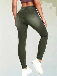 ZYANYA Mezclilla Para Mujer  Jeans Mezclilla Gruesa Levanta Pompas Vaqueros ajustados Corte Corazón Levanta Glúteos - Bronce - Ver 4