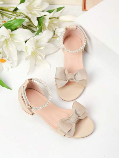 1 Pair Fashionable Pearl Decor High Heel Sandals, Girl Girls' High Heels For Dance, Student Performance, Daily Activities