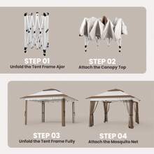 Outdoor Gazebo Canopy, Tent Push And Push Convenient, Easy To Carry, With Wind And Rainproof, Anti-Mosquito Ventilation And Breathable Function, Designed With Anti-Tilting Device - 米色 - 查看 6