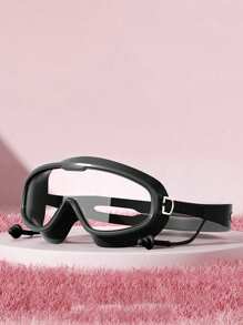 1 Stück Große Rahmen Schwimmbrille, wasserdichte antibeschlagende hochauflösende Schwimmbrille mit Ohrstöpseln, Silikon Schwimmbrille & Schwimmkappe, Unisex Erwachsene Professionelle wasserdichte bequeme Silikon Kappe, modische Große Größen Trainings Schwimmkappe