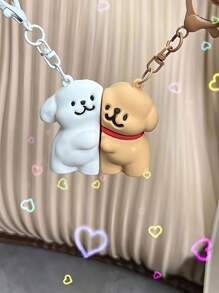 2pcs Cute Cartoon Puppy & "You & Me" Design Magnetic Couple Keychain Pendant Gift Set - Multicolor - View 9