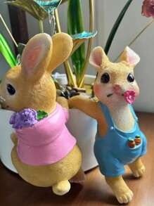 1pc Creative Hanging Rabbit Decoration, Cute Couple Rabbits Planter/Aquarium Decor Garden Ornament