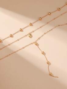Set de 1 collar con 3 piezas de metal con forma de corazón y borlas, un conjunto de collares multicapa, elegante y versátil para uso diario o fiestas de mujeres