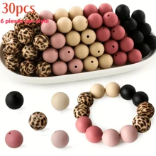 30 件粉色和黑色硅胶珠星玫瑰蝴蝶结装饰 15 毫米圆形和多边形焦点珠工艺品 DIY 珠宝制作套件、串珠用品、串珠爱好者的礼物 - 彩色 - 查看 16