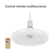 Ventilador de techo con luz 2 en 1, portalámparas E27 universal, con mando a distancia, 3 velocidades de viento ajustables gradualmente, luz silenciosa, adecuado para sala de estar y dormitorio. - Blanco - Ver 2