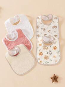 Set de 5 baberos en forma de U para bebés, estampados florales de algodón anti-regurgitación y babas para niñas