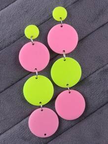 1 par de pendientes largos y llamativos de color bloque neón vintage circulares para mujeres