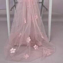 1 Stück perlrosa Blumen Tischläufer, Chiffon-Tüll-Tischdekorationsstoff für Geburtstagsfeiern, Valentinstag, Abschlussball