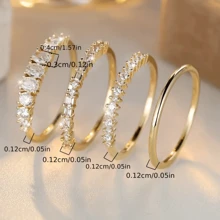 4 peças/conjunto Novo Design de Marca Criativa Minimalista Moda Anel de Festa de Casamento/Noivado/Aniversário Empilhável Banhado a Ouro de 14k com Zircônia Branca, Presente de Joias Nupciais Românticas, Tamanho EUA 5-13