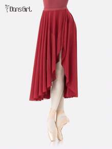 DonsGirl 1 chiếc váy múa ba lê co giãn cao cấp dành cho nữ - Thiết kế bèo nhún bất đối xứng, xẻ tà cao, váy dài, phù hợp cho biểu diễn múa đơn/múa đương đại và lễ hội. - Màu Đỏ Sâu - Xem 3