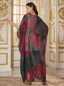 [随机裁剪] 心形领 3/4 袖 手工装饰 水晶装饰 多色雪纺 优雅晚会礼服 - 彩色 - 查看 2