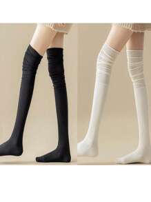 1双/2双/3双/5双装 女士过膝长袜，适合搭配靴子，舒适保暖 - 彩色 - 查看 12