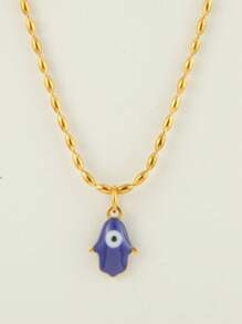1pc Stylish Collarbone Chain Necklace With Devil's Eye & Palm Pendant, New Fashion Jewelry For Women, Suitable For Daily Wear, Festivals And Gifts
