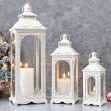 Set Of 3 Vintage Empty Metal Candle Lanterns 10/14/19.5''H Decorative Outdoor Lantern Metal Candle Holder With Tempered Glass For Home Living Room Garden Yard Parties Event Wedding Decor(Not Include Candles) - 白色 - 查看 1