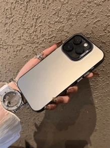 Apple 1pc Frosted Imd Material Metallic Double Layer Silver-Plated Button Mobile Phone Case Compatible With Apple 17,17 Pro,17 Air 17 Pro Max - Black - View 4