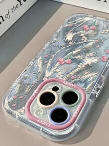 1 个郁金香花朵与幸运英文薄纱图案手机壳，1.5 毫米 IMD 硬壳三合一全覆盖气囊防摔精准孔相机环电镀独立按钮兼容 iPhone 16 Pro Max/15 Plus/14/13/12/11