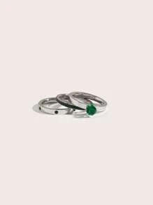 Set de 3 anillos de acero inoxidable con circonita cúbica de estilo elegante, joyería para damas, regalo para bodas, fiestas, reuniones sociales y citas