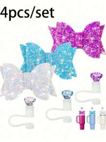 6 件/套可爱蝴蝶结和水钻可重复使用硅胶吸管帽、吸管顶盖，适合 20-40 盎司玻璃杯、饮料配件、派对桌面装饰，圣诞节、生日的绝佳礼物 - 彩色 - 查看 8