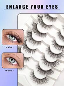 Asiteo 7 Pairs Wispy Faux Mink Cat Eye Lashes, Clear Band 3D Natural False Eyelashes For Daily Work And Dating Eye Makeup - Black - View 3