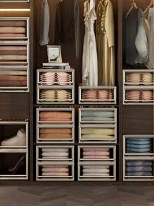 1pc 5/10/16/28/36/37/46/47L Large Capacity Drawer Storage Box, Closet Organizer/Bedroom Closet/Portable Closet, Plastic Transparent Storage Cabinet, Clothes And Underwear Large Capacity Storage Box, Stackable Storage Box High Hardness Storage Box - Brown - View 4