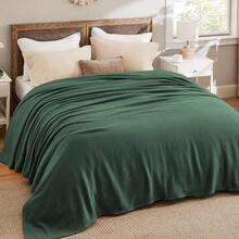 % Cotton Twin XL Size Bed Blanket - Breathable, Lightweight, Soft Cozy Herringbone Woven Summer Blanket College Dorm, White, 66x90 Inches - 10 - 深綠色 - 查看 2