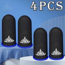 4 件徽标设计，透气 - 防汗 - 防滑碳纤维指套，超薄游戏指套，银纤维游戏配件，适用于手机 - 彩色 - 查看 1