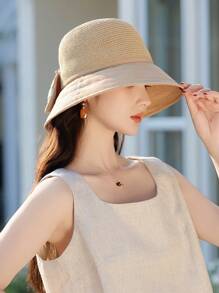 1pc Elegant Bowknot Decor Ladies Summer Bucket Hat, Breathable, Comfort, Wide Brim Sun Protection, Retro Lady Style, Foldable, Suitable For Everyday, Friend Gathering, Beach, Travel, Mother's Day Gift - A - View 8