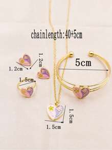 5 件套可爱卡通花朵、蝴蝶、心形吊坠项链、戒指、手链、耳环首饰套装、精美礼物、新品 - 均碼 - 查看 2