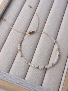 1pc Bohemian Crystal & Copper Beads Mixed Color Beaded Bracelet, Adjustable Fashion Woven Bracelet For Women