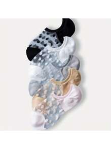 5 Double/Polka Dot Invisible Socks, Comfortable Breathable Low-Cut Boat Socks, Women's Stockings And Socks