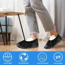 一次性防滑鞋套，室内一次性防滑鞋套，适合美国男士 11 码和美国女士 13 码，无纺布（黑色 50 件套）