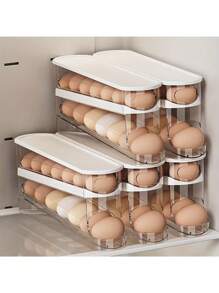 30pcs Auto-Rotating Egg Tray, 3-Tier Fridge Mounted Egg Storage Box, Made Of Fresh-Keeping PP Material, Essential Kitchen Organizer To Save Space