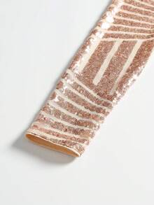 Women's Long-Sleeved Sequined Asymmetrical Neck Bodycon Party Dress, For Cocktail - Champagne - View 7