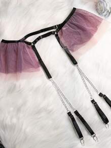 SOFUSEN Sexy Purple & Black Lingerie Set Women's Lace Trimmed Bra Multi-Layer Panty Garter Belt Lingerie Combo Underwear Set Sleepwear Nightwear Lace Lingerie For Women Plus Size Available Elegant Comfortable Fit - 紫色 - 查看 5