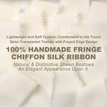 1/2/3卷手工雪纺丝带流苏，1.5英寸 x 16.4英尺，毛边，适用于婚礼请柬、新娘捧花、礼品包装、工艺品、节日装饰、红色、情人节派对用品 - 米色 - 查看 7
