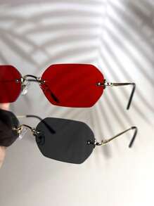 015835340007 2副男士超大红色六边形镜框复古全金属时尚眼镜，渐变色，适合街头、海滩、日常通勤，经典复古旅行者时尚眼镜（含挂绳和清洁布） - 1*金/灰+1*金/紅 - 查看 8