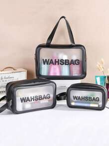 1 Pc Pvc Makeup Bag With A Small Body And Large Storage Capacity,Portable Women's Travel Transparent Waterproof Wash Bag, Storage Bag, Handbag Bag, Multi-Functional Travel Makeup Wash Bag,One Bag Is Versatile And Convenient For Daily Life, Cold Resistant, Waterproof Material, Semi Transparent Frosted Design, Beauty And Makeup Tools