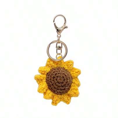 1 件向日葵针织钥匙扣，创意金色弹簧环金属吊坠装饰，适用于包包，适合日常使用装饰汽车配件包包饰品学院可爱哥特 Y2k