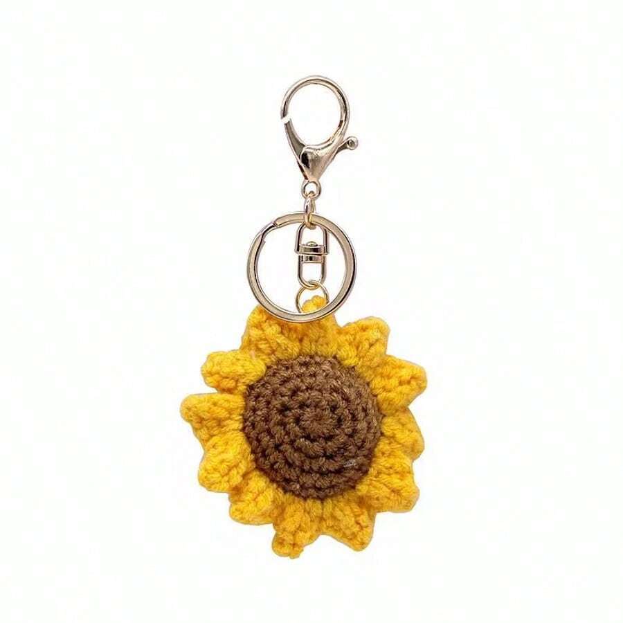 1 Móc khóa đan hoa hướng dương, vòng lò xo vàng sáng tạo, mặt dây chuyền kim loại trang trí cho túi xách, thích hợp để trang trí hàng ngày, phụ kiện ô tô, túi xách, đồ dùng học tập, phong cách Goth Y2k dễ thương