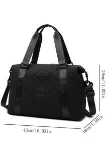 极简菱格纹刺绣手提包，女士旅行包，时尚健身包，大容量多口袋设计，干湿分离，轻便可折叠手提包，适合旅行、度假、商务、通勤、返校、文具包、学习用品 - 黑色 - 查看 10