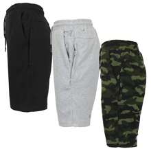 3-Pack Men's Tech Fleece Jogger Lounge Sweat Shorts With Zipper Pockets (Sizes, S-2XL) - Black & Heather Grey & Camo - View 1
