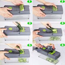 14 In 1 Vegetable Cutter With Container, Portable Manual Food Chopper For Potatoes, Onions, Salads, With Vegetable Peeler - Grey - View 2